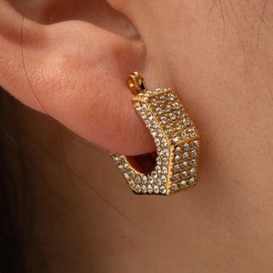 Hexagonal geometric hoop crystal earrings